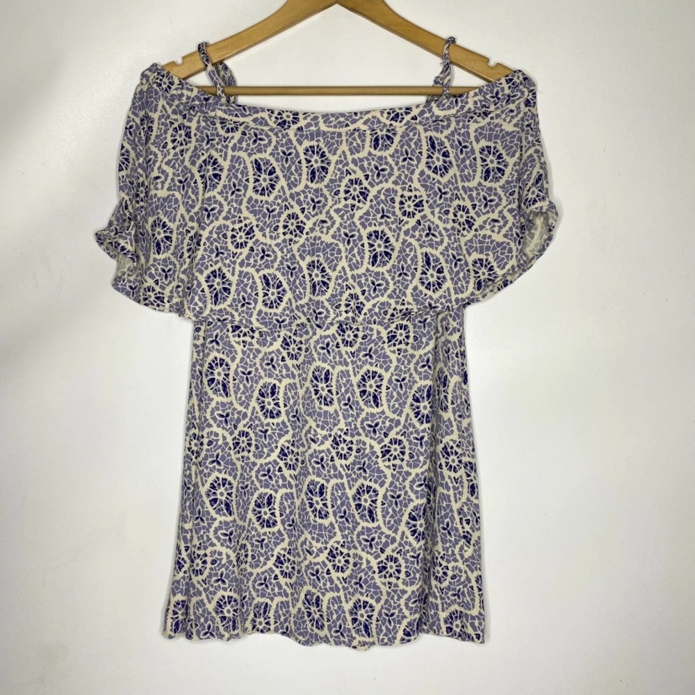 Free People Off The Shoulder Floral Strap Top Blue Cream Size XS - Picture 2 of 7